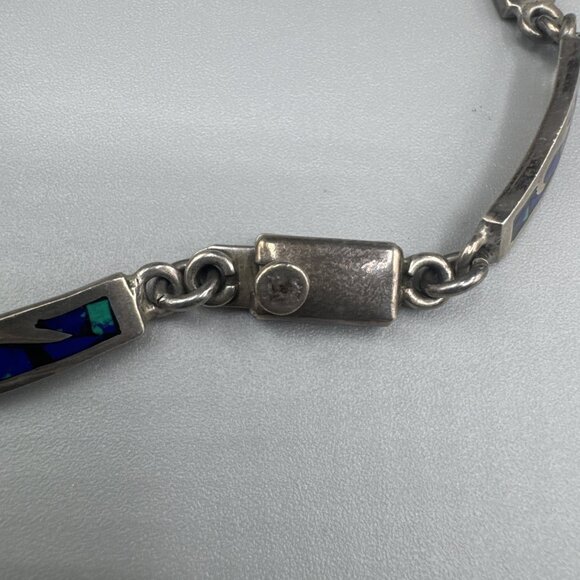 925 Vintage Sterling Silver Turquoise Collar Choker TA-217 Mexico Necklace 16" - Picture 3 of 7